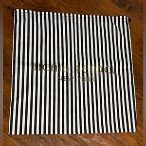 Henri Bendel Black & White Striped Drawstring Dust Bag with Gold Logo New